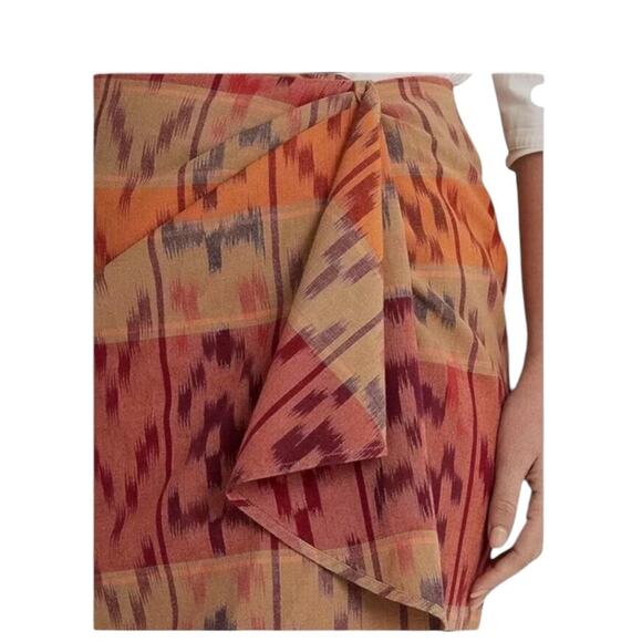 Lauren Ralph Lauren True Wrap Skirt Above Knee Geo Motif Ruffle Ikat Fall NEW 22 - Picture 6 of 11